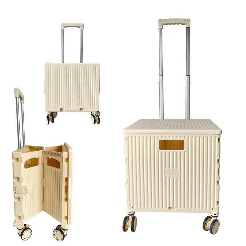 4 Wheels Portable Durable Trolley Foldable Shopping Trolley Cart Box with Lid and 360 wheels