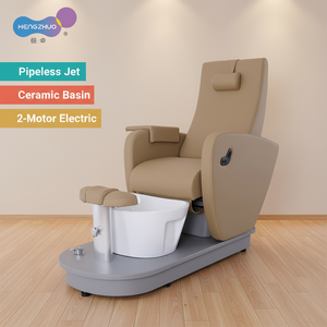Sillón de Pedicura Eléctrico de 2 Motores con Lavabo de Cerámica, Sistema de Chorro sin Tuberías, Reclinable Ajustable, Mueble de Salón de Uñas en Cuero PU - Product Image 2