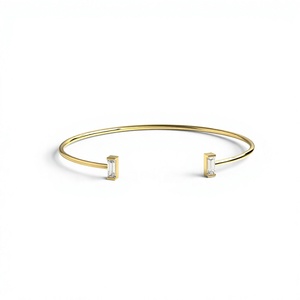 18K Gold Plated Open Cuff Bangle Baguette Cut Diamond <b>Torque</b> Wire <b>Bracelet</b> Minimalist Stackable <b>Bracelet</b> for Women Everyday Wear - Product Image 1