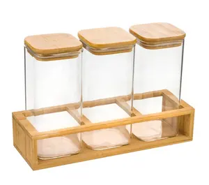 方形竹盖玻璃罐套装组合密封罐厨房储物调味罐套装Einmachglas