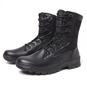Bottes tactiques en cuir noir HBA03, imperméables, pour la randonnée en plein air, hautes, à lacets, pour le terrain. - Product Image 1