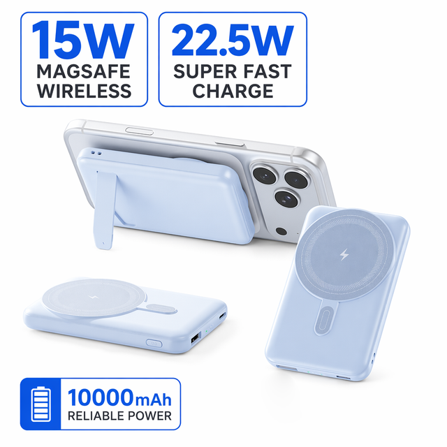 Custom Logo 15W Strong Magnetic Powerbank 10000mAh With Foldable Stand 22.5W Fast Charging Outdoor Mini Mobile Charger