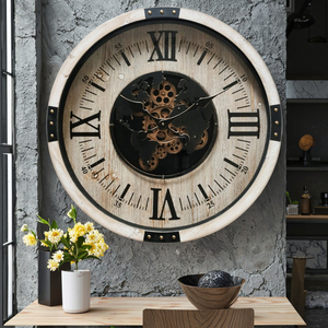 Contemporaneo orologio <span class=keywords><strong>da</strong></span> <span class=keywords><strong>parete</strong></span> in legno <span class=keywords><strong>da</strong></span> <span class=keywords><strong>50</strong></span> <span class=keywords><strong>CM</strong></span> con ingranaggi mobili Display ago per la decorazione di casa soggiorno - Product Image 6
