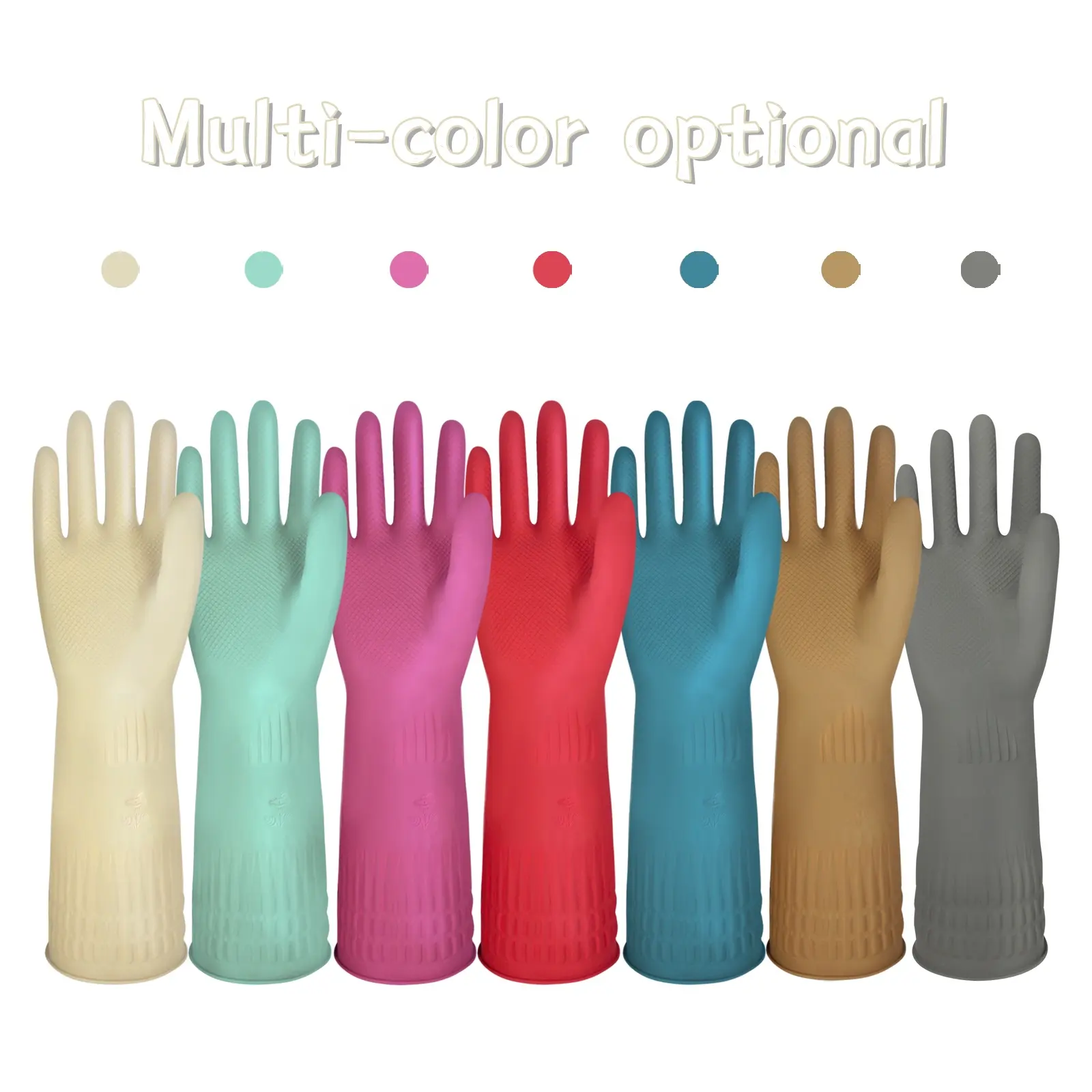 Fashion 38cm Pink Comfortable Kitchen Cleaning Latex Long Sleeve Household Dishwashing Safety Work Rubber Gloves