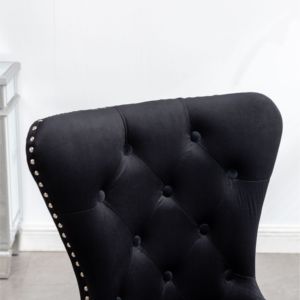 Ensemble de 2 chaises de salle à manger noires contemporaines DB Montura en velours capitonné avec garniture à tête de clou - Product Image 6