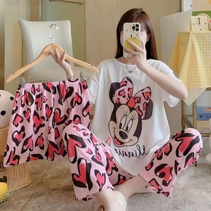 Set pigiama Casual in vita elastica traspirante da donna 3 pz abbigliamento da <span class=keywords><strong>notte</strong></span> con stampa animalier cartone animato taglia unica per l'estate autunno primavera <span class=keywords><strong>notte</strong></span> - Product Image 5