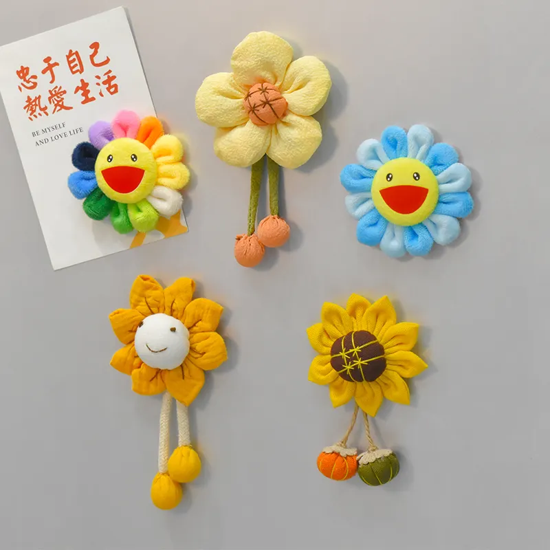 Aimants de réfrigérateur en peluche en tissu de tournesol, autocollants décoratifs, accessoires mignons, aimant coloré de tournesol japonais