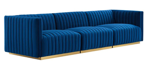 Winforce Conjureチャンネルタフテッドパフォーマンスソファソファラグジュアリーブルーベルベット3シーターソファラブシート - Product Image 2