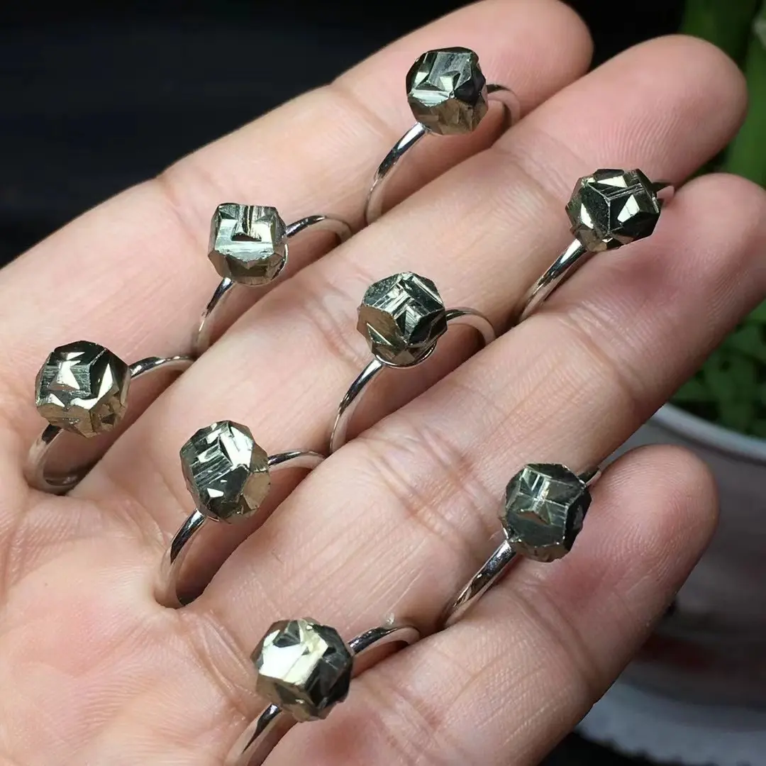 Natural Quartz Crystal Rings Pyrite Specimen Free Shape Rings With S925 Sliver