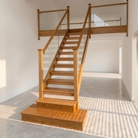 Escalier en chêne massif Tanlong avec balustrade en verre, rampe en bois, monte-escalier fermé, escalier moderne