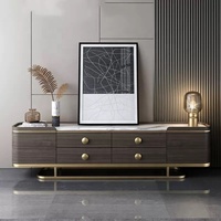 Ensemble de table basse et support tv, support en acier inoxydable, avec marbre, de luxe italien, de haute qualité, moderne, set de 2 pièces