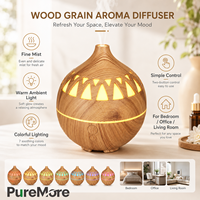 Diffuseur d'arômes à ultrasons effet bois avec lumière LED colorée pour huiles essentielles – Humidificateur de table pour maison, chambre, bureau, spa