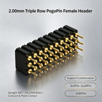 Connecteur PCB Denentech 2.00mm Triple Rangée PogoPin Femelle Droit SMT, H2.5/H4.0mm, Contact Concave et Plat