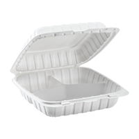 MFPP Récipient plastique jetable à charnière à trois compartiments pour micro-ondes blanc sans BPA 34oz de forme carrée pour fast-food à emporter