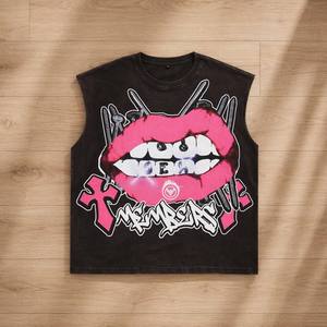 Custom vest High Quality Cotton Acid Wash <b>Y2K</b> Grunge Graphic Print Boxy Fit Mens Sleeveless T <b>Shirt</b> Men's Tank Top - Product Image 1