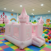 Château gonflable commercial rose en PVC avec souffleur, centre de jeux souple d'extérieur, toboggan et aire de saut certifiée CE
