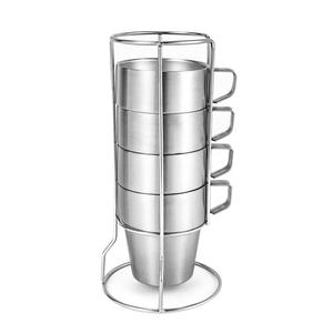 Ensemble de tasses à café portables en acier inoxydable 304 à double paroi, isolées, 4 pièces, pour le camping en plein air, le barbecue, légères - Product Image 5