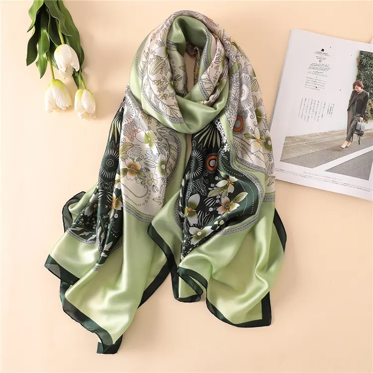 2021 foulards femmes Women High Quality summer leaf and floral printing shawl Wrap Stole imitated silk scarf