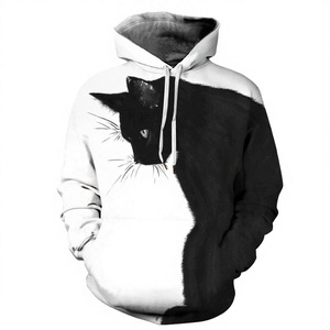 Sweat à capuche ample à manches longues pour couple, en tissu tissé doublé, motif chat noir, grande taille, idéal pour l'été - Product Image 3