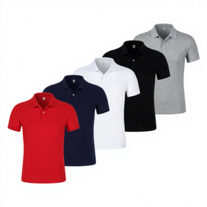 Chemise à col roulé en tricot à manches courtes pour homme, couleur unie, coupe classique, style décontracté, teinture unie, 100% coton, anti-rides - Product Image 3