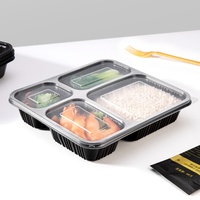 Boîte à lunch jetable en plastique 1000 ml, compartimentée, pour restauration rapide, assiette repas épaissie à quatre compartiments pour hôtel et cantine, sans accessoires