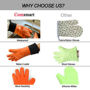 Термостойкие силиконовые перчатки для гриля длинные Водонепроницаемые кухонные рукавицы для барбекю с внутренним хлопковым слоем для барбекю - Product Image 3