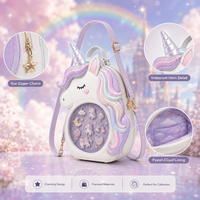 Sac Ita personnalisé licorne mignon, sac à main Kawaii Pastel Dream, grand sac messager rond avec fenêtre transparente en PVC, breloque étoile, crinière arc-en-ciel, sac de rêve