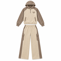Ensemble deux pièces pour femme : sweat à capuche demi-zip raglan color block et pantalon cargo large pour un style décontracté au quotidien