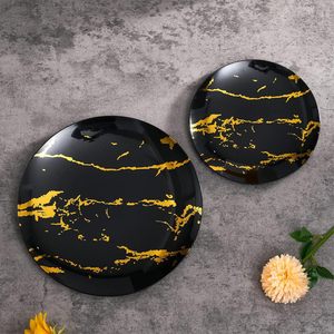 175 ensembles de vaisselle jetable en plastique robuste assiettes blanches à motif de marbre d'or de luxe pour les mariages de fête - Product Image 6