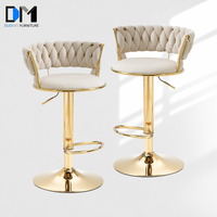 DM Moderner Weißer Samt-Barhocker mit Eleganter Gepolsterter Rückenlehne, Goldenem Metallrahmen und Drehbarem Lift-Gestell für Kücheninsel
