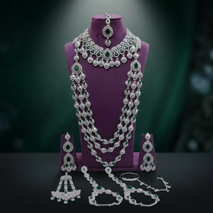 Elegant High Quality <b>SILVER</b> Plated Bridal Engagement Wedding Anniversary Party Gift Ethnic Fashion Rhodium Plated Jewelry Set - Product Image 3