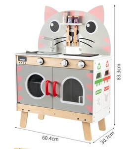 Jouets en bois pour enfants : Cuisine de poupée en bois bleue pour la classification des déchets, jeu de rôle, cuisinière de simulation pour chat - Product Image 2