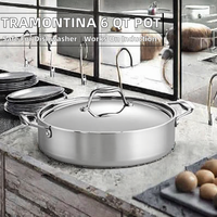 Olla de Acero Inoxidable de Gran Capacidad de 26 CM y 3.6 L con Tapa de Vidrio, Apta para Inducción y Lavavajillas