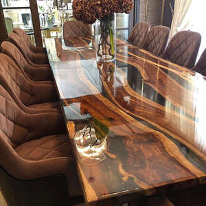 <span class=keywords><strong>Tavolo</strong></span> da Pranzo di Lusso in Legno Massello di Alta Qualità con <span class=keywords><strong>Resina</strong></span> Epossidica <span class=keywords><strong>Nera</strong></span> per Ristorante - Product Image 1