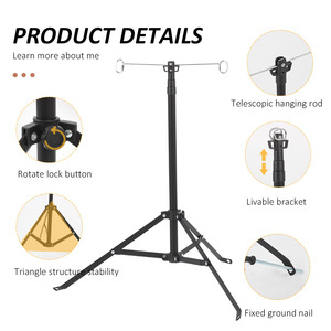 Soporte de Linterna de Aleación de Aluminio, 4 Secciones, Altura Ajustable, Negro, Herramienta de Supervivencia para Camping y Actividades al Aire Libre, Poste con Gancho - Product Image 4