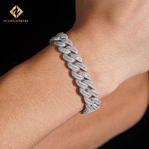 Lab Grown Diamond Bracelet Popular 12mm Cuban Chain Cuban Link Chain Necklace Bracelet <b>Men</b> Iced Out Diamond 925 - Product Image 3