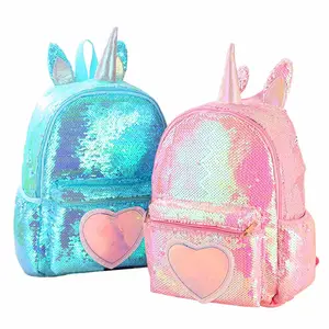 Cartable scroll ransel tiga dimensi Unicorn, ransel payet impian modis, ransel cinta