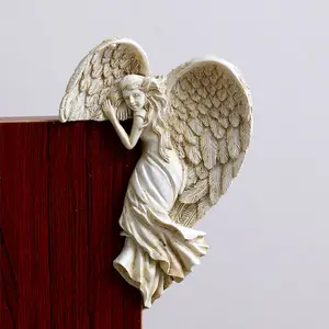 Scultura da parete in resina artigianato cornice per porta sinistra e destra decorazioni per angeli statue ornamenti con ali a forma di cuore