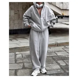 High Quality Custom Logo Women Clothing 2023 Fall Plus Size Two Piece Hoodies and Jogger Set Oversized Sweatsuit Tracksuit