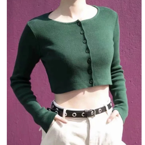 <span class=keywords><strong>Cardigan</strong></span> <span class=keywords><strong>Basic</strong></span> da donna alla moda autunnale maglioni a maniche lunghe in maglia Raver Cropped Top coreano <span class=keywords><strong>cardigan</strong></span> sottili in tinta unita - Product Image 4