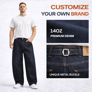 Jeans larges <span class=keywords><strong>bleu</strong></span> foncé pour homme, coupe droite <span class=keywords><strong>ample</strong></span>, style streetwear, denim épais, vintage, OEM - Product Image 2