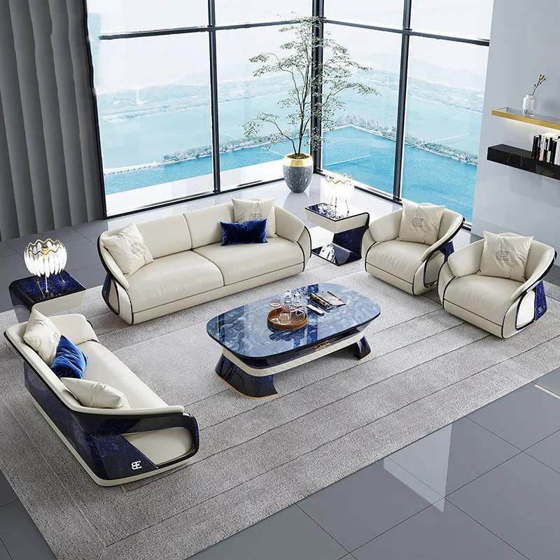 Hotel villa möbel High-end luxus leder sofa stuhl set neue design sofas moderne stil wohnzimmer echtes leder sofas