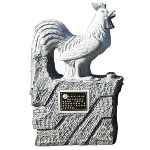 Chinese Outdoor Large Good Lucky 12 Zodiacal Animal Stone Statues Carvings Garden Farm Big Cock Roosters Sculpture High 166 cm