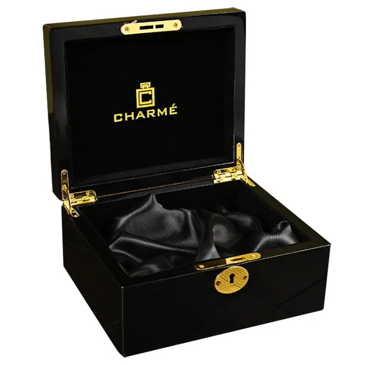 Production of high-end black wooden gift boxes and watch packaging boxes with logo engraving