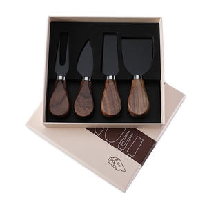 Çatal peynir aksesuarları 4 adet siyah ceviz ahşap saplı peynir bıçağı seti renk kutusu ile - Product Image 5