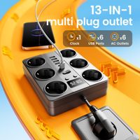 Multiprise standard européenne avec protection contre les surtensions ignifuge, câble flexible, 6 prises AC, 4 USB, 2 Type-C pour la maison