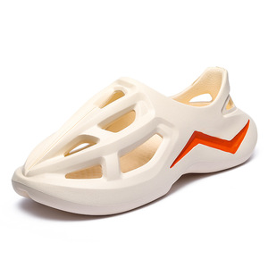 Fashion Open Toe EVA <b>Slides</b> With Orange Stripe Breathable Summer Men's Casual Outdoor Indoor <b>Slip</b>-On Shoes - Product Image 1