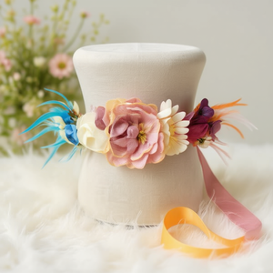 Cintura Decorativa con Fiore di Nastro e Piume su Entrambi i Lati, 4 Cm, Accessorio Moda per Donne - Product Image 2