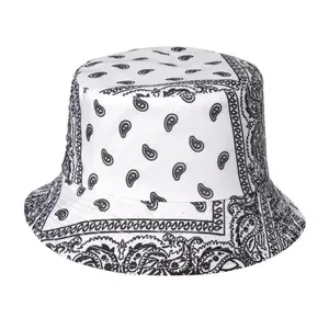 Grosir bolak balik topi wanita-Topi Pantai Musim Panas Tepi Lebar Pelindung Matahari Wanita Pria Kartun Nelayan Reversibel Topi Paisley Bandanna Cetak Topi Ember