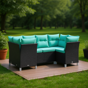 Garden <b>Sofa</b> Set In Black Pe <b>Rattan</b> With Powder Coated Steel Frame Outdoor Furniture For Garden Seating Capacity 6 Weather - Product Image 2
